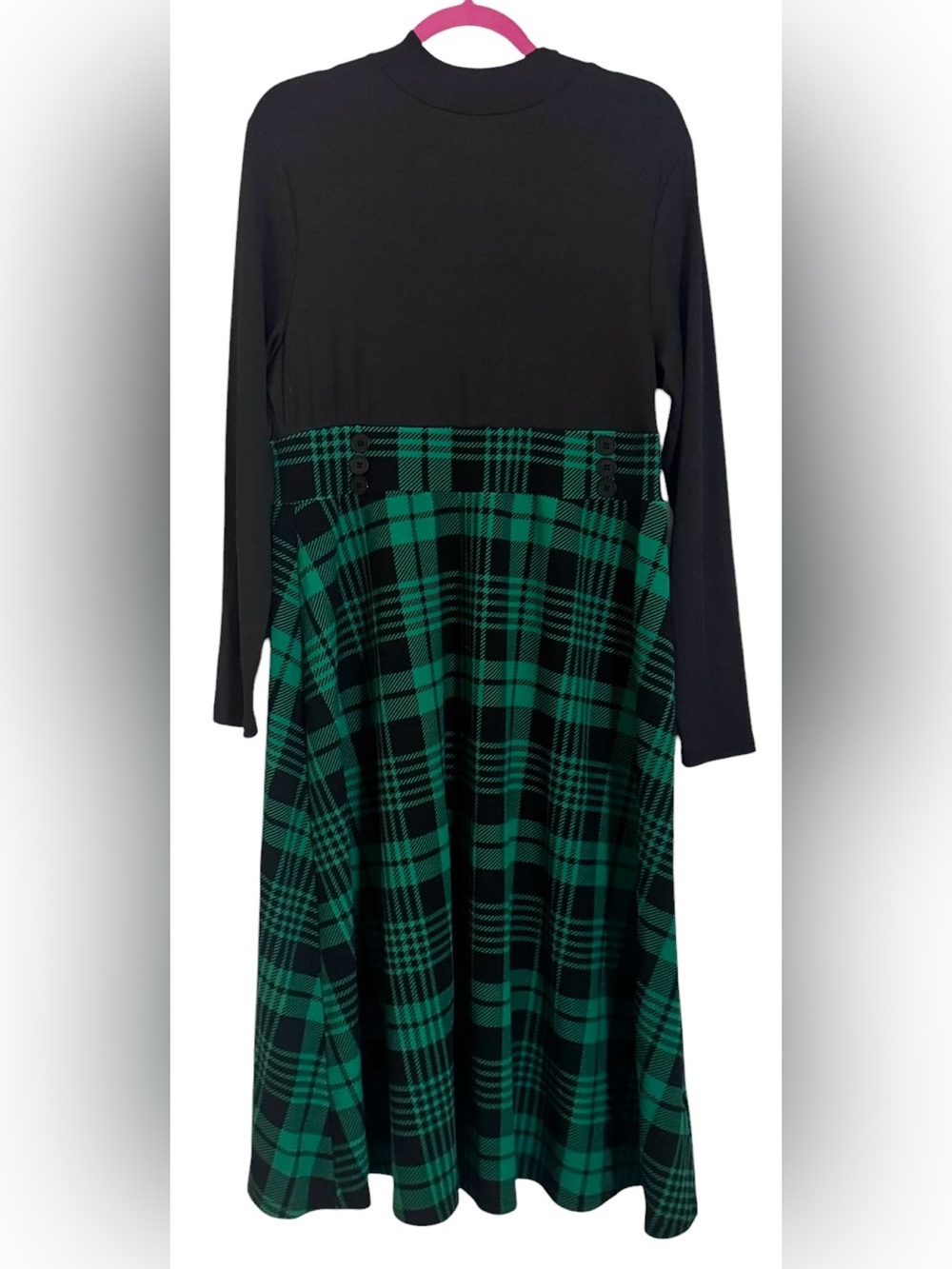SHEIN Black Top with Green Plaid Midi Dress - Picture 1 of 5